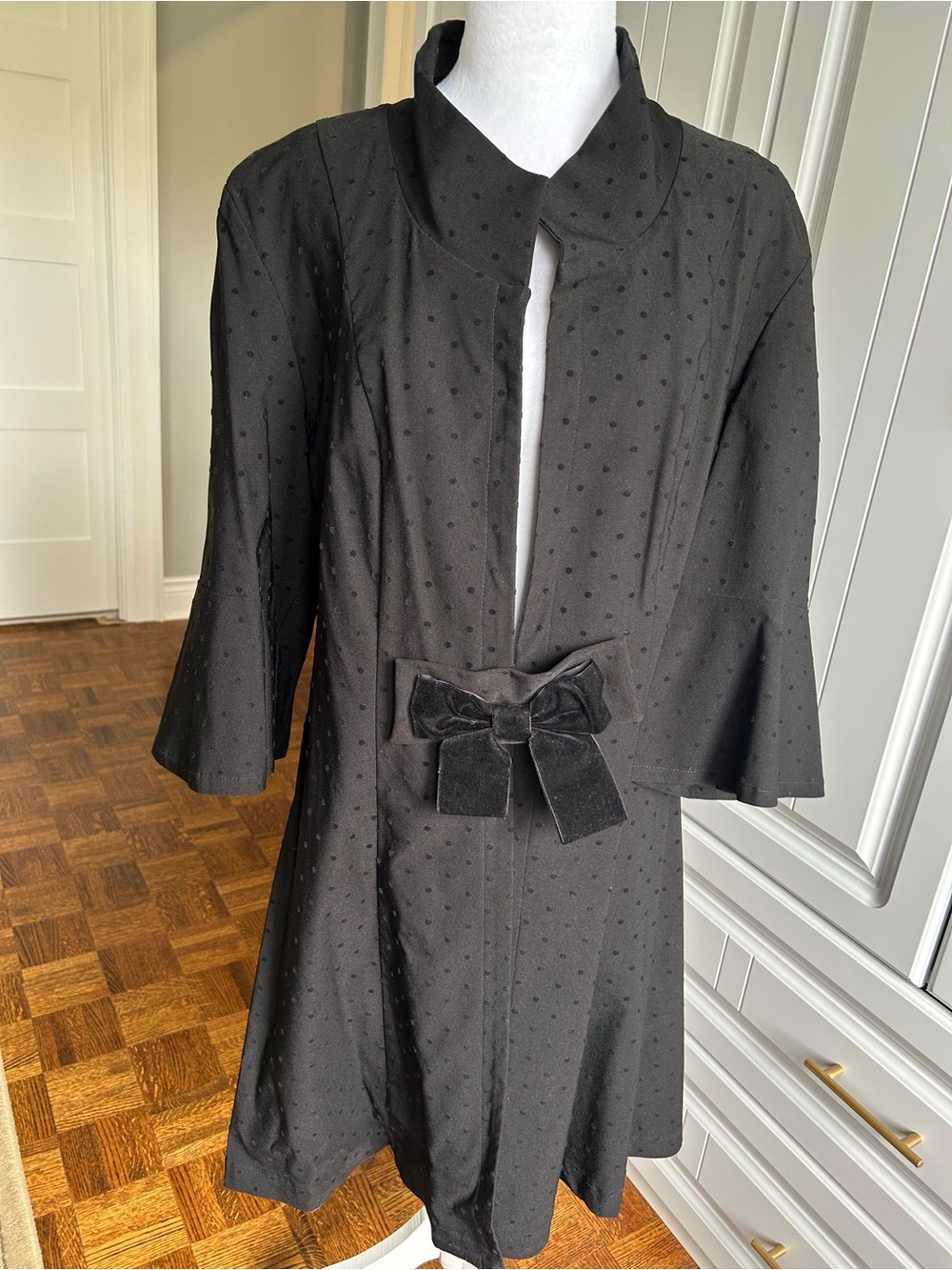 Joseph Ribkoff Black Polka Dot Bow-Front Blazer Jacket